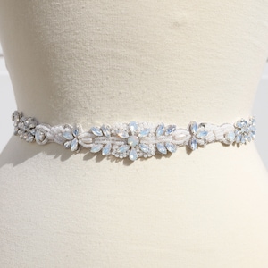 LISALI Opal Bridal Belt, Rhinestone Wedding Sash, Crystal Sash Belt, Wedding Belt, Thin Bridal Sash, Wedding Dress Belt