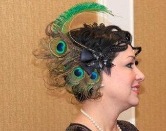 Vintage Retro Sequin Feather Flapper Headband 1920s Great Gatsby Headpiece PEV