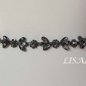 LISALI  Black Crystal Belt,  Wedding Bridal Sash, Thin Rhinestone Sash,  Bridesmaid Belt, Wedding Dress Belt，Flower Rhinestone Belt Black