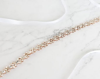 Rose Gold Thin Crystal Rhinestone and Pearl Bridal Belt  display picture 1
