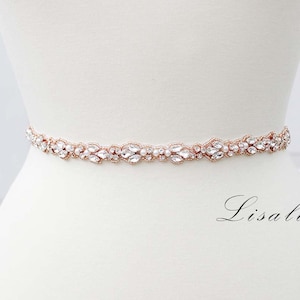 LISALI Thin Wedding Belt, Rhinestone Belt Rose Gold, Bridal Belt Sash Pearl,  Crystal Belt, Bridesmaid Belt, Wedding Dress Belt