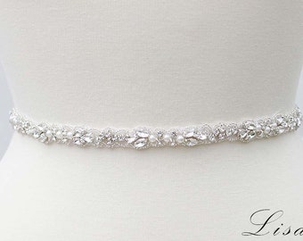 LISALI Thin Wedding Belt, Pearl and Rhinestone Belt , Bridal Belt Sash ,  Crystal Belt, Bridesmaid Belt, Wedding Dress Belt