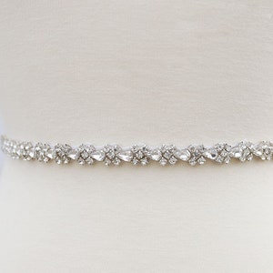 LISALI Thin Wedding Belt, Rhinestone Belt Silver, Bridal Belt Sash Pearl,  Crystal Belt, Bridesmaid Belt, Wedding Dress Belt-Sliver