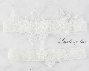 LISALI Bridal Garter White Lcae, Wedding Garter Set,  NON SLIP  Wedding Garter Set，Bridal Garter Set,  Lace Bridal Garter