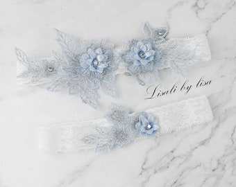 LISALI  something blue Wedding Garter Set, Bridal Garter Blue, NON SLIP  Wedding Garter Set，Bridal Garter Set,  Lace Bridal Garter