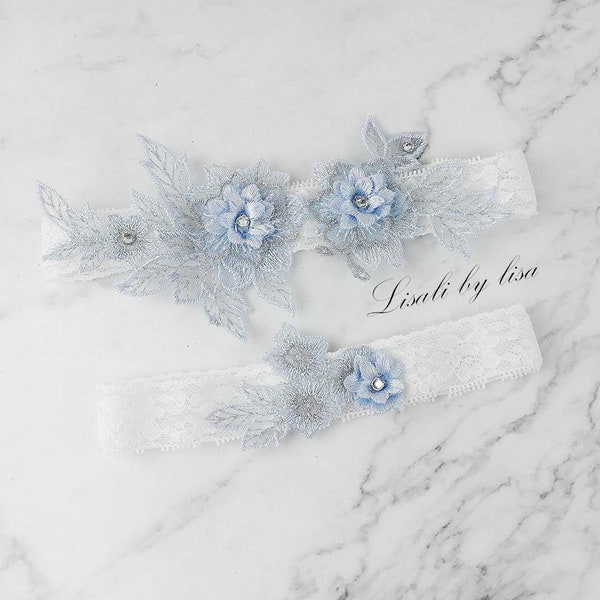 LISALI  something blue Wedding Garter Set, Bridal Garter Blue, NON SLIP  Wedding Garter Set，Bridal Garter Set,  Lace Bridal Garter