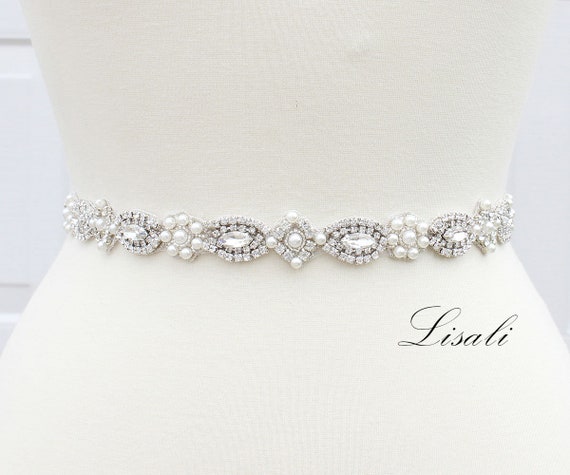 LISALI Bridal Belt Pearl, Wedding Belt and Sash, Thin Bridal  display picture 1