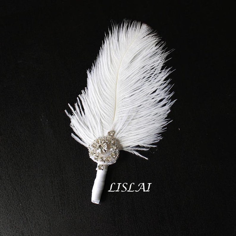 Bridal Ostritch Feather Fan Handfasting 20s Great Gatsby Vintage Brooch Bouquet LISALI Bling Bling Bridal Feather Bouquet