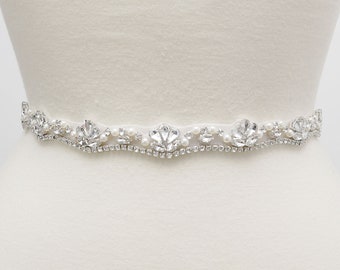 LISALI Skinny Wedding Dress Belt, Bridal Sash,  Crystal Luxury Bridal Belt,  Rhinestone Sash,  Bridesmaid Belt, Wedding Belt Silver