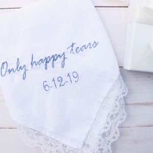 LISALI embroidered wedding handkerchief, custom handkerchief, mother of the bride gift, happy tears handkerchief