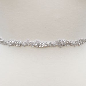 LISALI Thin Wedding Belt Floral,  Rhinestone Belt Leaves , Bridal Belt Sash ,  Crystal Belt Floral, Bridesmaid Belt, Wedding Dress Belt