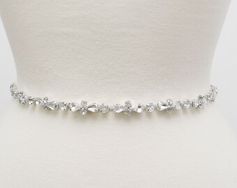 LISALI  Skinny Wedding Dress Bridal Sash, Crystal Bridal Sash,  Rhinestone Sash,  Bridesmaid Belt, Wedding Dress Sash，Flower Belt