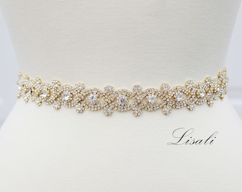 LISALI Rhinestone Belt Gold, Bridal Belt and Sash,  Bridal Belt, Crystal Bridal Belt, Wedding Belt, Bridesmaids Sash, Wedding Dress Belts