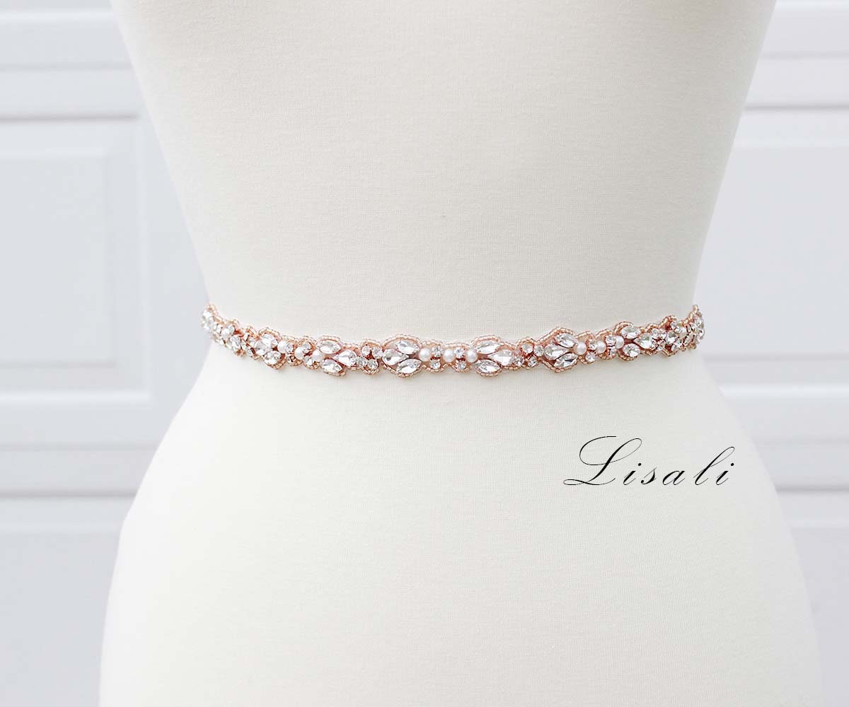 rose gold sash for dress Wedding Belt Bridal Belt Rose Gold Bridal Belt Bridal Sash Rose Gold W –  GLAMOUR BRIDE USA main image 1