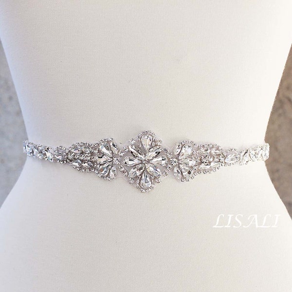 LISALI  Bridal Belt Sash, Thin Bridal Sash, Wedding Dress Belt Silver,  Bridal Belt, Wedding  Belt,  Rhinestone Belt,