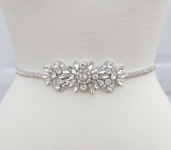 LISALI Thin Wedding Belt, Rhinestone Belt , Bridal Belt Sash  display picture 3