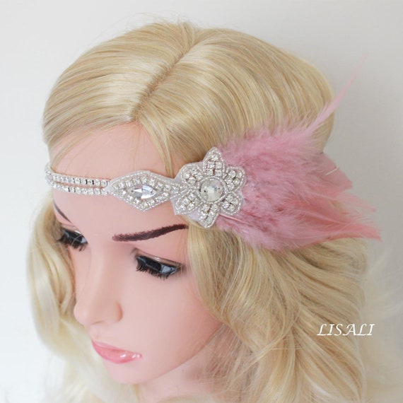Womens 1920s Pink Feather Flapper Headband