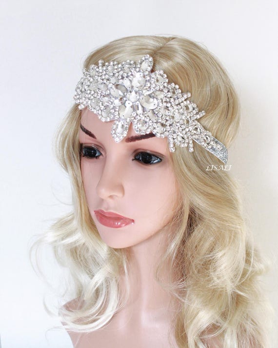 LISALI 1920s Headpiece, Long Bridal Headband, Crystal  display picture 1