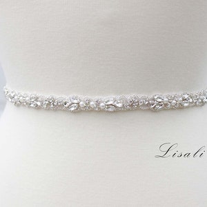 LISALI Thin Wedding Belt, Pearl and Rhinestone Belt , Bridal Belt Sash , Crystal Belt, Bridesmaid Belt, Wedding Dress Belt image 3