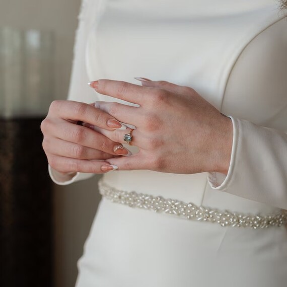 LISALI Pearl Bridal Belt, Bridesmaid Dress Belt ,thin Bridal  display picture 2