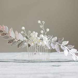 LISALI Silver / Gold Leaf Hair Comb,Wedding Hair Comb, Bridal Crystal Headpiece,Bridal Hair Comb Pearl Jeweled Bridal Hair Accessory