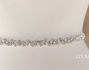 LISALI  Bridal Belt Sash, Narrow Crystal Belt, Thin Wedding Belt,  Bridal Sash Belt, Bridesmaid Belt, Wedding Dress Belt,  Rhinestone Sash