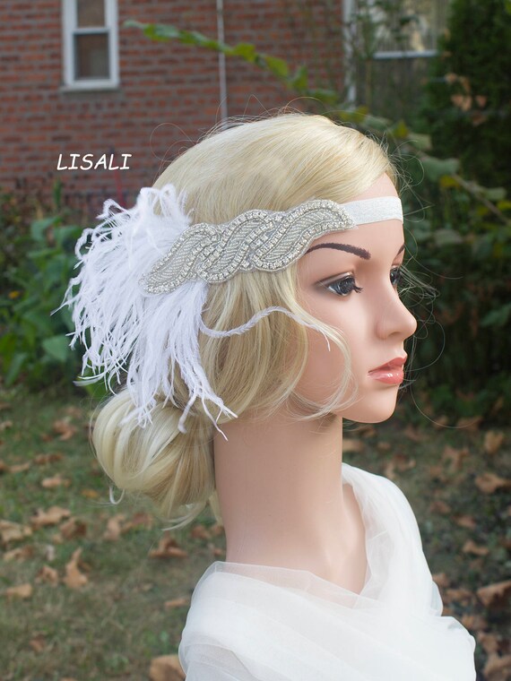 Lisali 1920s Headpiece White Wedding Hairpiece Rhinestone Etsy