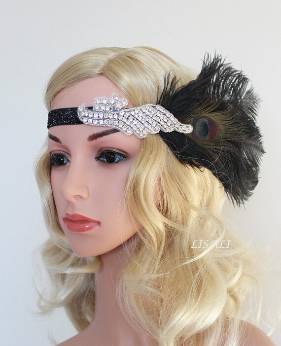 Lisali 1920s Headpiece Black Roaring 20s Vintage Feather Etsy