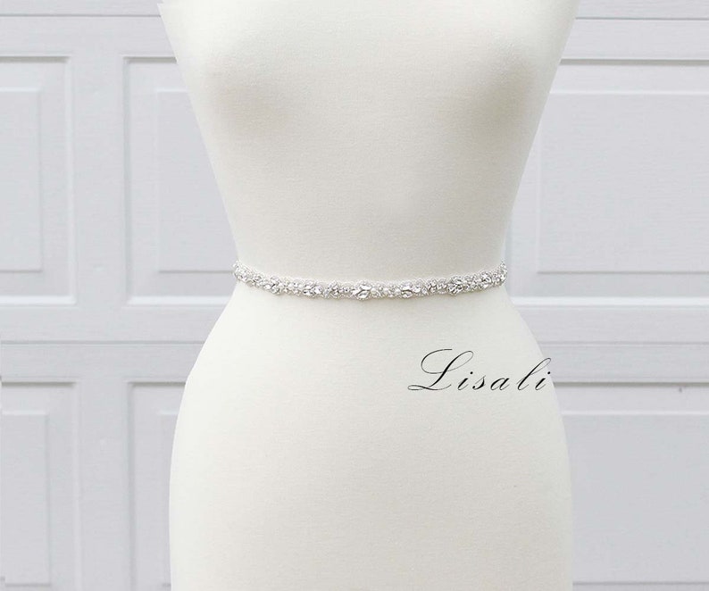 LISALI Thin Wedding Belt, Pearl and Rhinestone Belt , Bridal Belt Sash , Crystal Belt, Bridesmaid Belt, Wedding Dress Belt image 4