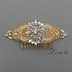 LISALI Wedding Haircomb Gold, Bridal Headpiece, Rhinestone Hairpiece, Hair Accessory Headpiece , Hair Tiara,  Crystal Jewelry Headpiece