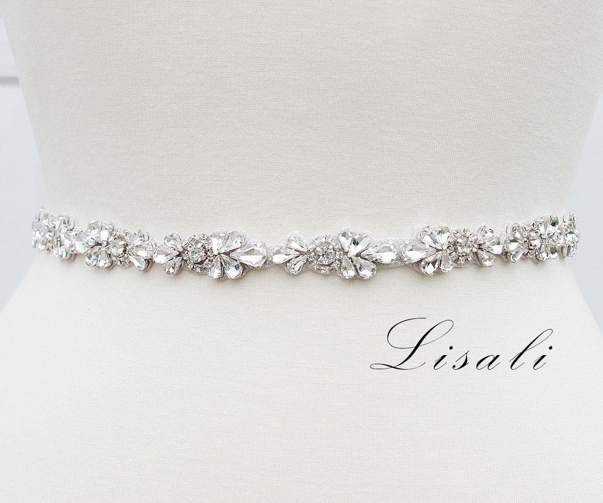 LISALI  Wedding Belt,  Bead Wedding Belt, Wedding Dress Belt, Bridal Belt, Crystal Belt, Thin Bridal Sash, Bridesmaid Belt, Rhinestone Sash