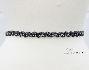 Black Fully Beaded Belt / Elastic Cummerbund Evening Wear  display picture 3