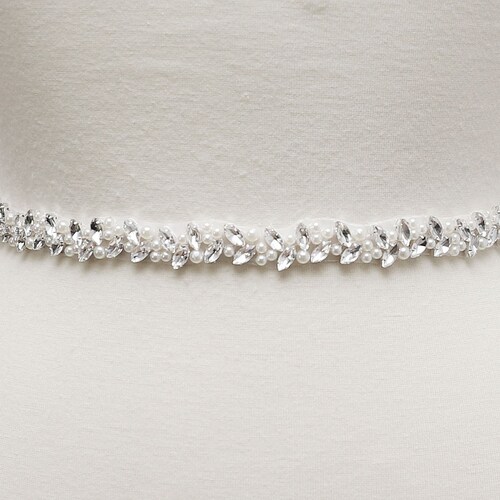 Custom Thin Silver Crystal and Pearl Rhinestone Belt  display picture 1