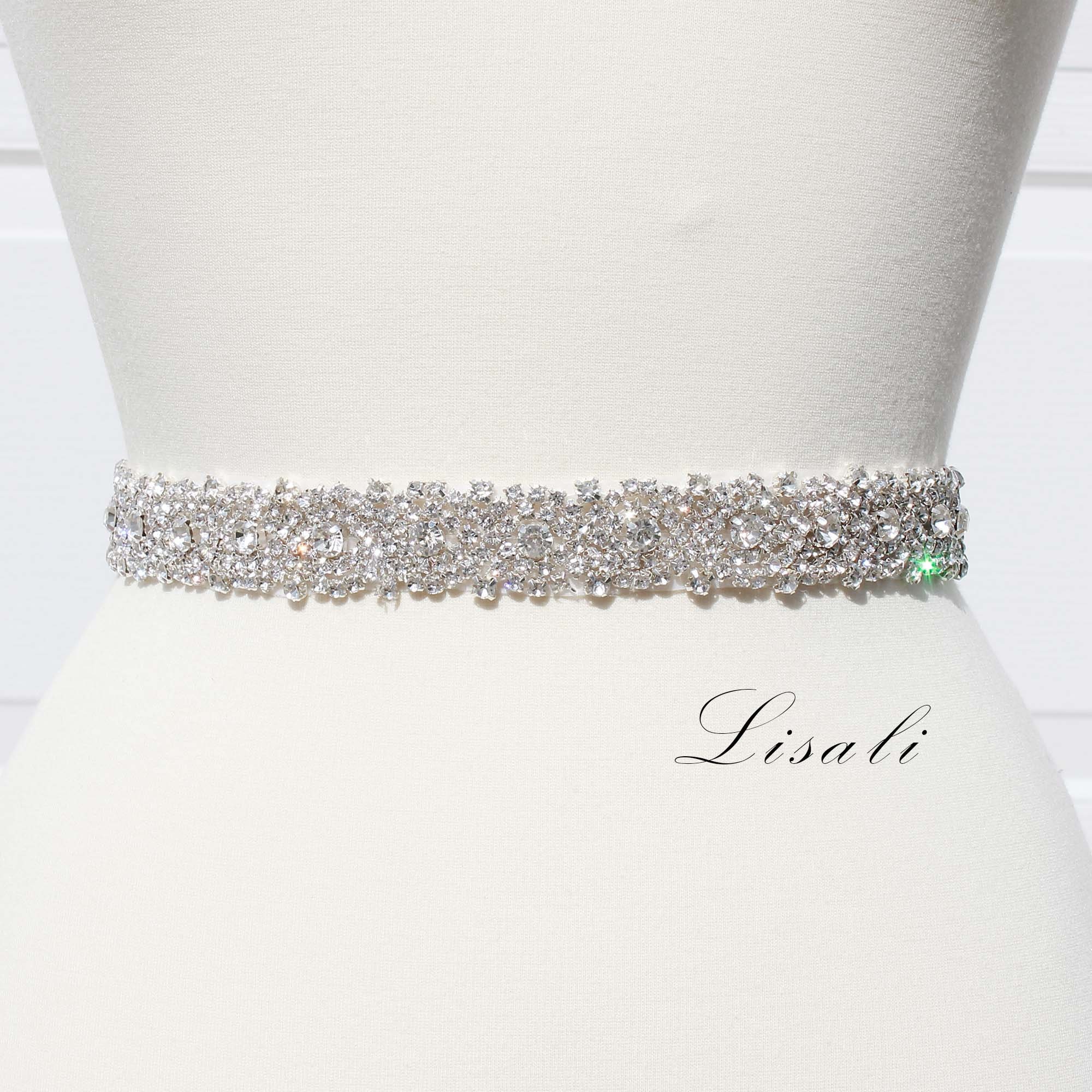 LISALI  18-35” Bridal Belt Sash,  Rhinestone Bridal Belt,  Crystal Br…