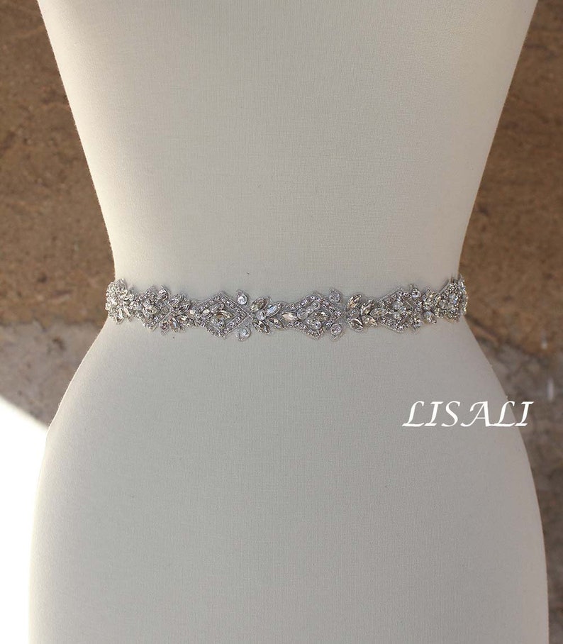 LISALI Bridal Belt Sash, Rhinestone Belt, Wedding Dress Belt , Crystal Bridal Belt, Thin Wedding Belt, Bridal Belt, Bridal Belt Clasp image 2