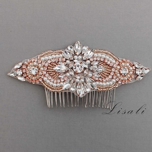 LISALI Wedding Haircomb Rose Gold, Bridal Headpiece, Rhinestone Hairpiece, Hair Accessory Headpiece , Hair Tiara,  Crystal Jewelry Headpiece
