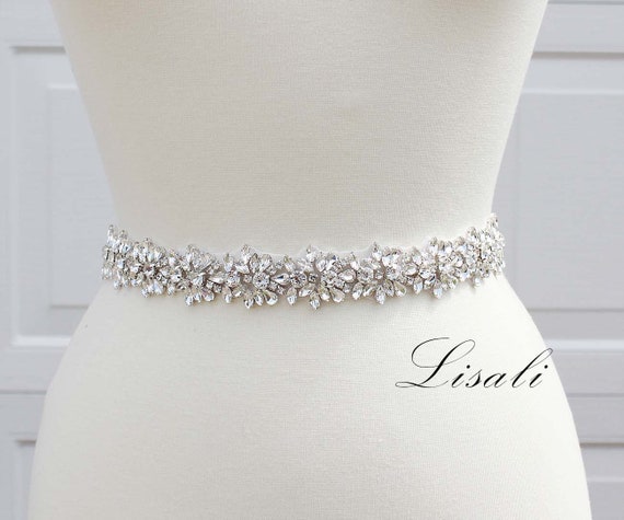 LISALI Sparkly Bridal Belt, Rhinestone Belt, Bridal Belt Sash, Wedding Belt,  Crystal Sash Belt , Wedding Dress Belts Crystal Silver Clasp 