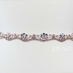 LISALI Skinny Rose Gold Wedding Dress Belt, Bridal Belt,  Crystal Luxury Bridal Sash,  Rhinestone Sash, Bridesmaid Belt, Wedding Dress Sash