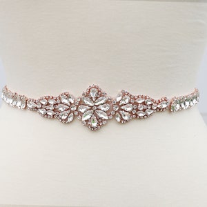 LISALI Bridal Belt Rose Gold, Thin Bridal Belt, Wedding Dress Belt ,  Bridal Belt Sash, Wedding Belt,  Rhinestone Belt