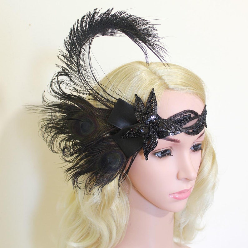 Uk Lx Vintage Sequin Feather Flapper Headband Great Gatsby