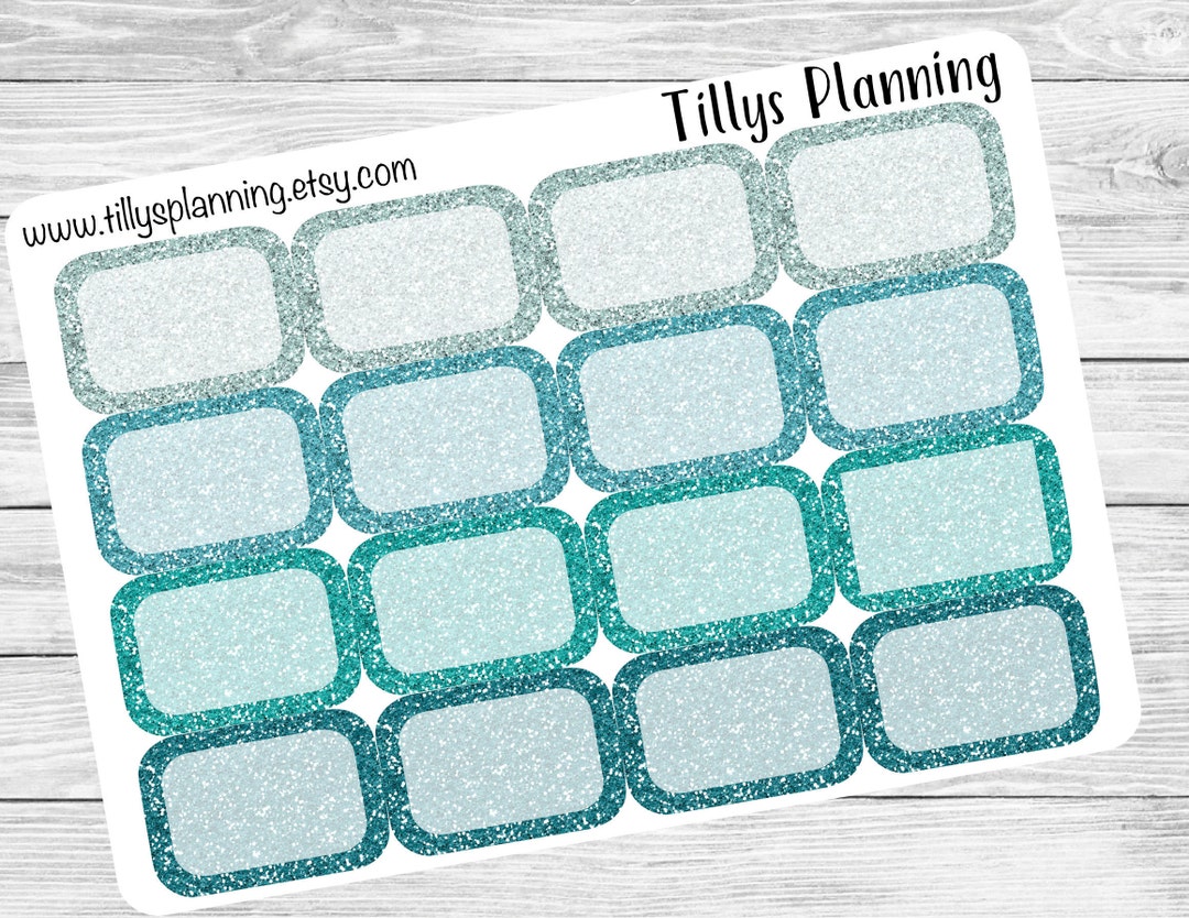 Teal Aqua Glitter Half Box Stickers Erin Condren Life Planner Happy ...