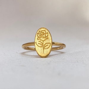 Rose Mini Signet Ring - Rose Ring, Gold Plated Rose Ring, Rose Engraving Ring, Rose Signet Ring, Gold Rose Ring, Gold Signet Ring