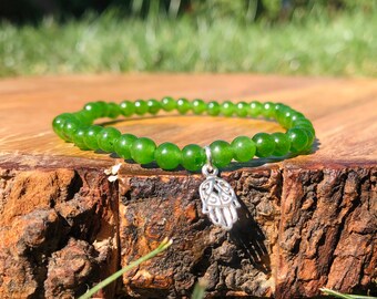 Jade Gemstone Bracelet with Hamsa Pendant, For Abundance and Harmony