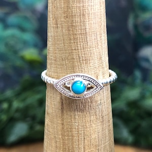 Evil Eye Turquoise Stone Silver Ring - Sterling Silver Evil Eye Ring, Evil Eye Ring, Silver Evil Eye Ring, Turquoise Stone Ring,