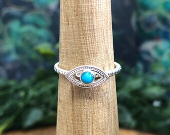 Evil Eye Turquoise Stone Silver Ring - Sterling Silver Evil Eye Ring, Evil Eye Ring, Silver Evil Eye Ring, Turquoise Stone Ring,
