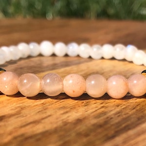 Moonstone and Sunstone Gemstone Bracelet - Moonstone Jewelery, Moonstone Beaded Bracelet, Pink Moonstone Bracelet, Sunstone Bracelet