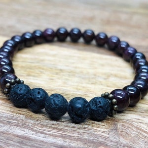 Granat und Lavastein Armband, 6mm Edelstein Armband, für Liebe und Manifestation