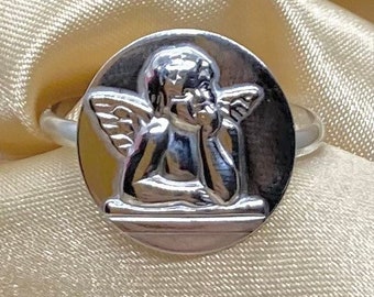 Silver Cherub Ring - Sterling Silver Angel Ring, Cherub Ring, Silver Angel Ring, Vintage Cherub Jewelry, Silver Cherub Ring