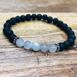 Moonstone and Lava Stone Gemstone Bracelet, For Self Love and Security, Healing Mala Bracelet image 1