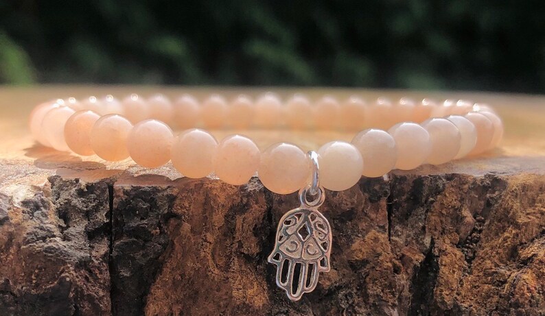 Pink Moonstone Bracelet Gemstone Bracelet Best Seller Bracelet Sterling Silver Hamsa Pendant Balance Bracelet Peace Bracelet